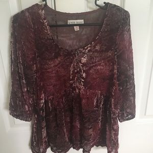Burgundy Crushed Velvet Peasant Top